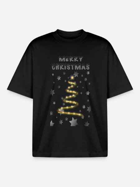 Golden Christmas Tree - Boxy Heavyweight Unisex Organic T-Shirt by Stanley/Stella - black
