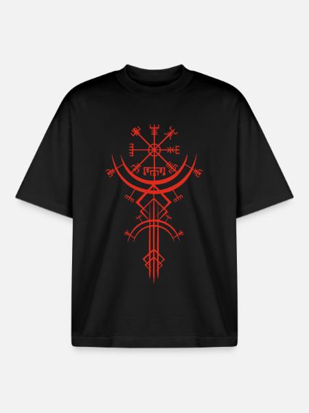 Rotes Symbol eines Wikinger-Kompasses - Boxy Heavyweight Unisex Organic T-Shirt von Stanley/Stella - Schwarz