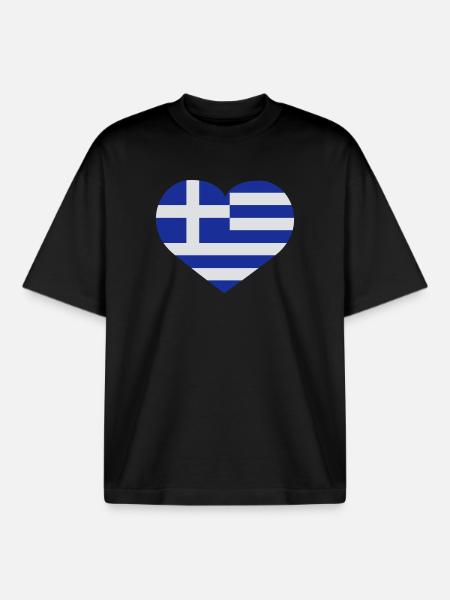 Griechenland Herzflagge - Boxy Heavyweight Unisex Organic T-Shirt von Stanley/Stella - Schwarz