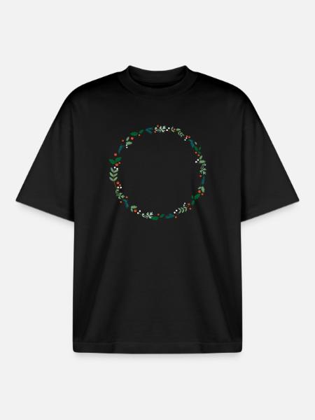 An evergreen wreath - Boxy Heavyweight Unisex Organic T-Shirt by Stanley/Stella - black