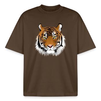 tiger - T-shirt unisexe boxy épais biologique Stanley/Stella - marron foncé - Devant - AI Model Male 185 light (185cm) & AI Model Female 172 dark (172cm)