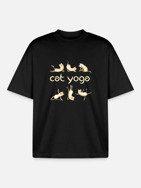 yoga cats kitkat kitty yogi fun meditation gym l - Boxy Heavyweight Unisex Organic T-Shirt by Stanley/Stella - black