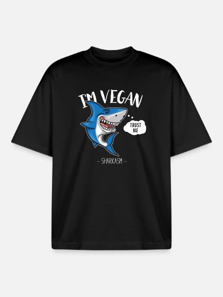 Vegetarisk haj - vegetarisk - humor / sjov - Stanley/Stella unisex boxy heavyweight T-shirt økologisk - sort