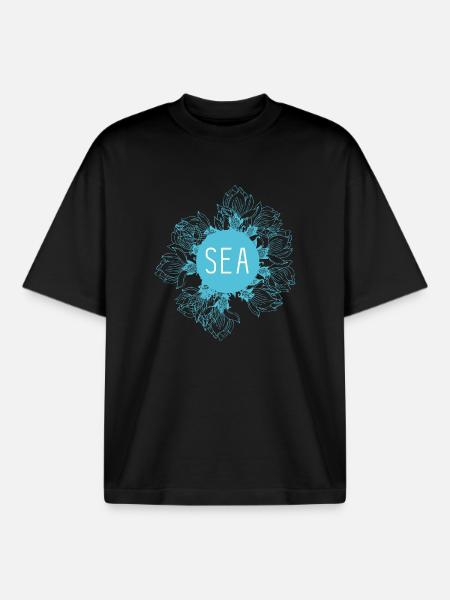 Meeresblüte Blau Seemotiv - Boxy Heavyweight Unisex Organic T-Shirt von Stanley/Stella - Schwarz