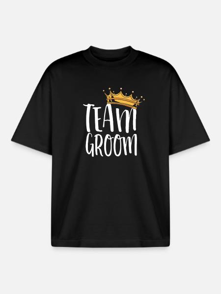 Team Groom Crown Design - Boxy Heavyweight Unisex Organic T-Shirt by Stanley/Stella - black
