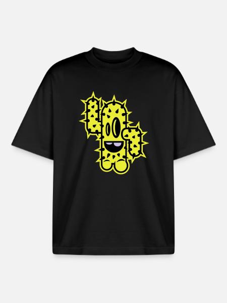 cactus high five comic - Boxy Heavyweight Unisex Organic T-Shirt by Stanley/Stella - black