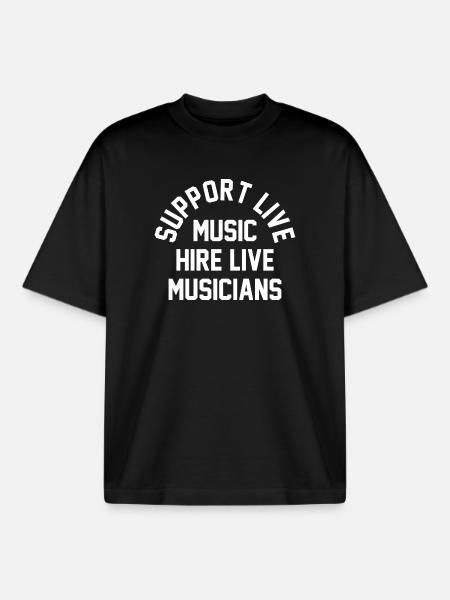 Support Live Music Musicians T-Shirt - Boxy Heavyweight Unisex Organic T-Shirt by Stanley/Stella - black