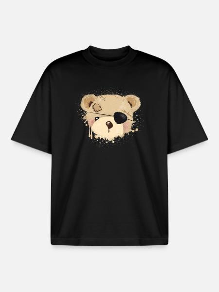 Teddy with eye patch - Boxy Heavyweight Unisex Organic T-Shirt by Stanley/Stella - black