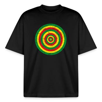 Rasta-Farbkreis-Vintage-Effekt Jah - Boxy Heavyweight Unisex Organic T-Shirt von Stanley/Stella - Schwarz - Vorne - AI Model Male 185 light (185cm) & AI Model Female 172 dark (172cm)
