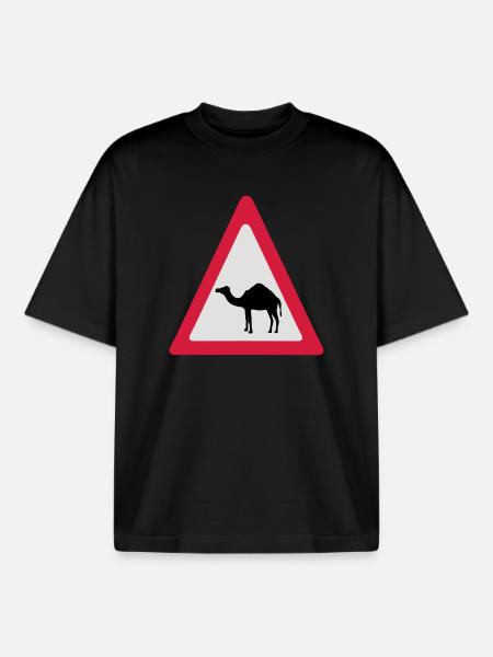 Caution Camel Traffic Sign - Boxy Heavyweight Unisex Organic T-Shirt by Stanley/Stella - black