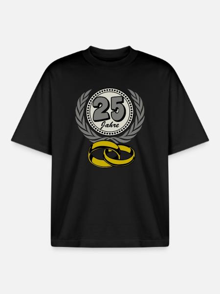 Silver Wedding Anniversary ,25 Years , Marriage ,Wedding Anniversary,(25) - Boxy Heavyweight Unisex Organic T-Shirt by Stanley/Stella - black