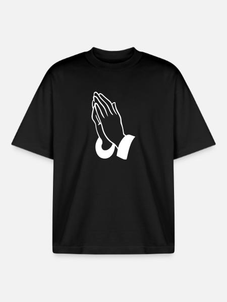 Prayer Hands Line Art - Boxy Heavyweight Unisex Organic T-Shirt by Stanley/Stella - black