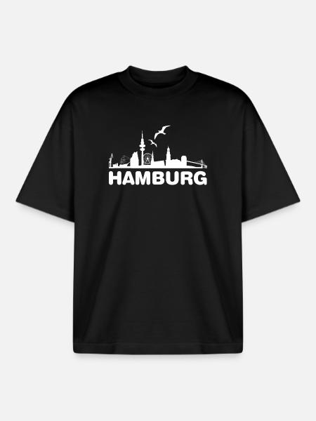 Hamburg Skyline Silhouette - Boxy Heavyweight Unisex Organic T-Shirt by Stanley/Stella - black