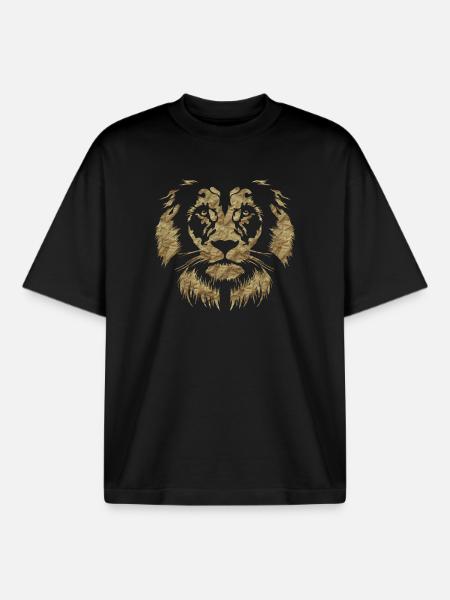 Classic Paper Lion Head - Boxy Heavyweight Unisex Organic T-Shirt by Stanley/Stella - black