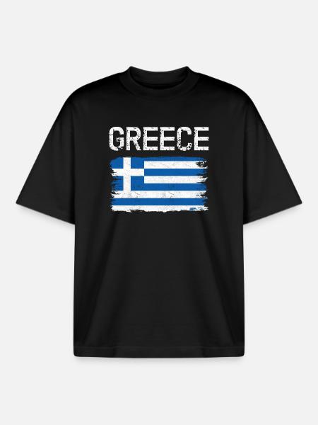 Distressed Greek Flag Graphic - Boxy Heavyweight Unisex Organic T-Shirt by Stanley/Stella - black