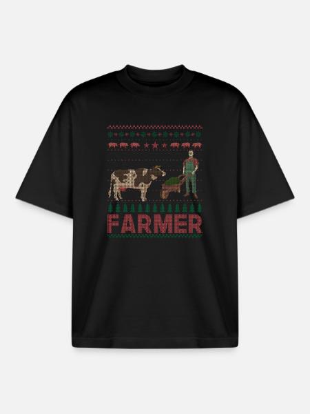 Noël fermier fermier vache - T-shirt unisexe boxy épais biologique Stanley/Stella - noir