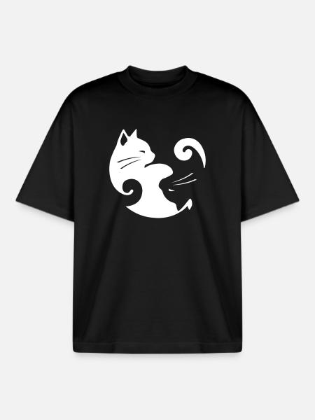 Équilibre du chat Yin Yang - T-shirt unisexe boxy épais biologique Stanley/Stella - noir