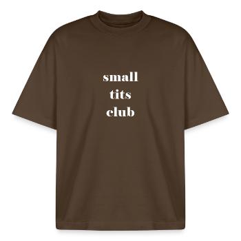 small tits club - white - Boxy Heavyweight Unisex Organic T-Shirt von Stanley/Stella - Dunkelbraun - Vorne - AI Model Male 185 light (185cm) & AI Model Female 172 dark (172cm)