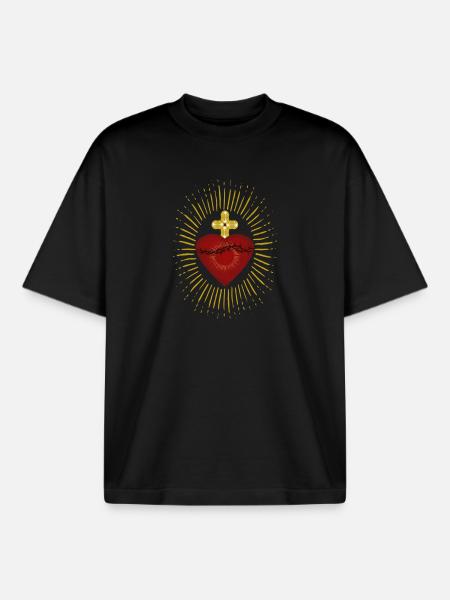 Sacro Cuore di Gesù - T-shirt unisex boxy pesante biologica di Stanley/Stella - nero