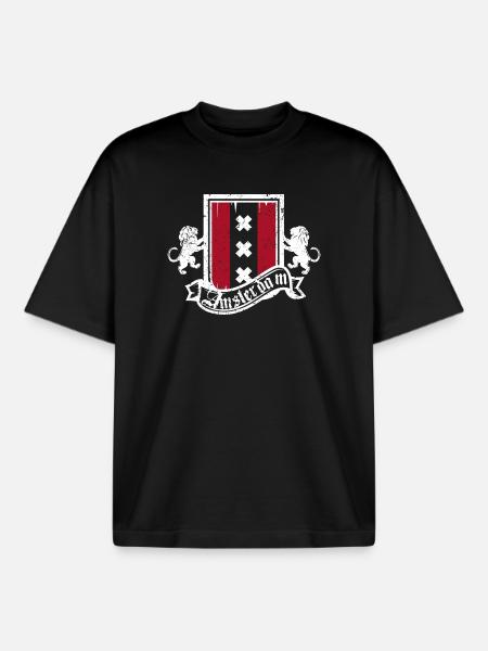 Amsterdam Crest Heraldry Lions - Boxy Heavyweight Unisex Organic T-Shirt by Stanley/Stella - black