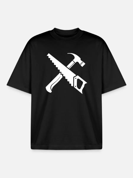 Saw Hammer Tool Symbol Gave Saw Ikon - Stanley/Stella unisex boxy heavyweight T-shirt økologisk - sort