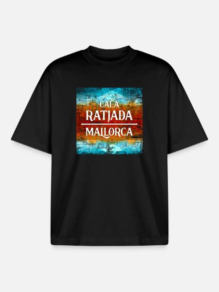 Festive Mallorca fan design - Boxy Heavyweight Unisex Organic T-Shirt by Stanley/Stella - black