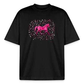 Pony stars - Boxy Heavyweight Unisex Organic T-Shirt by Stanley/Stella - black - Front - AI Model Male 185 light (185cm) & AI Model Female 172 dark (172cm)