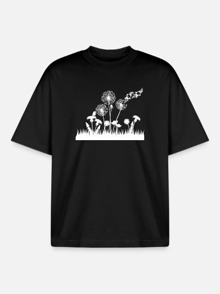 Dandelions silhouette on grass - Boxy Heavyweight Unisex Organic T-Shirt by Stanley/Stella - black