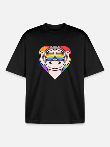 LGBT Heart with Monkey Rainbow - Boxy Heavyweight Unisex Organic T-Shirt by Stanley/Stella - black