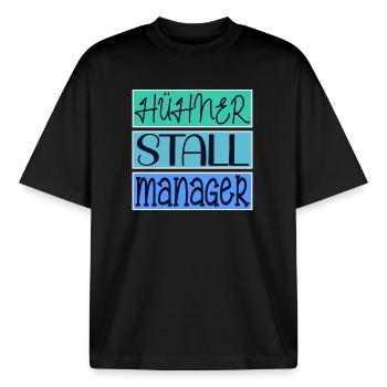 HÜHNERSTALL MANAGER HÜHNER - Boxy Heavyweight Unisex Organic T-Shirt von Stanley/Stella - Schwarz - Vorne - AI Model Male 185 light (185cm) & AI Model Female 172 dark (172cm)