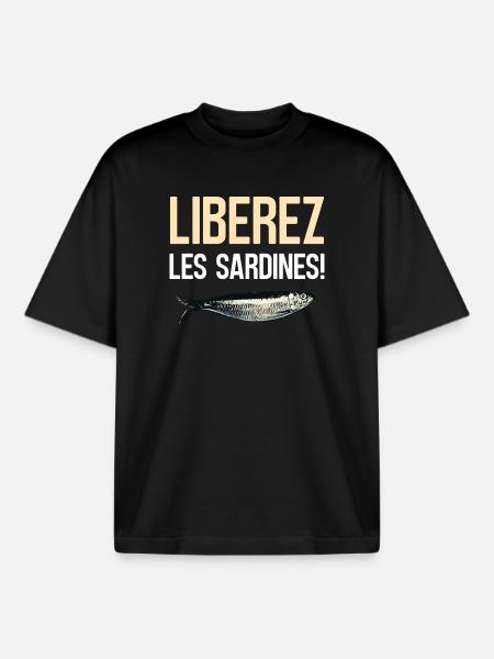 Liberez les sardines - T-shirt unisexe boxy épais biologique Stanley/Stella - noir