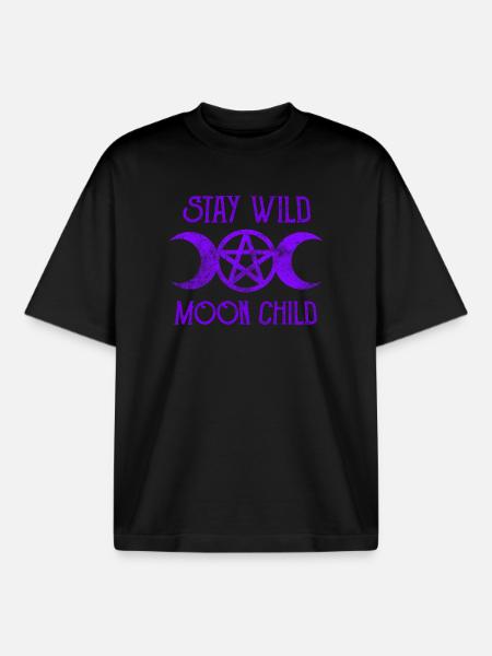 Wicca Stay Wild Moon Child - Boxy Heavyweight Unisex Organic T-Shirt by Stanley/Stella - black