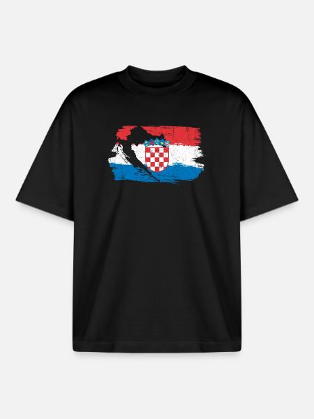 Drapeau croate à la brosse - T-shirt unisexe boxy épais biologique Stanley/Stella - noir