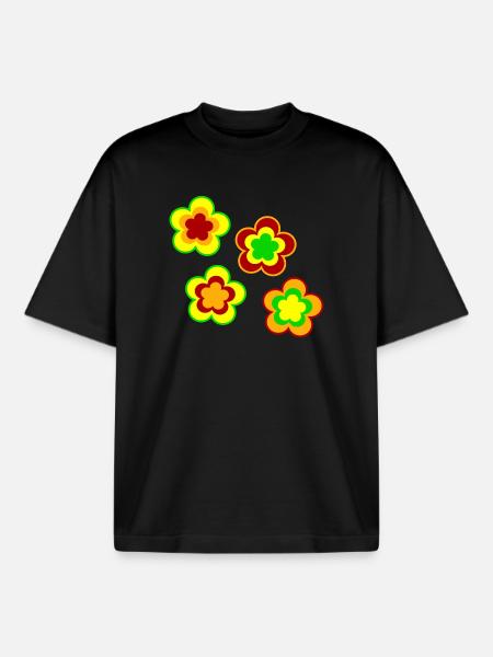 70s Flower Pattern - Boxy Heavyweight Unisex Organic T-Shirt by Stanley/Stella - black