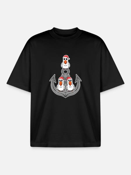 Seagull Anchor Christmas - Boxy Heavyweight Unisex Organic T-Shirt by Stanley/Stella - black