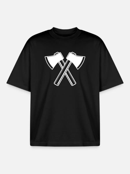 Axe Axes Lumberjack Forester - Boxy Heavyweight Unisex Organic T-Shirt by Stanley/Stella - black