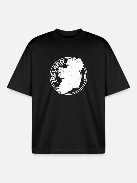 Ireland | Irish Map | Island Outline Stamp Design - Boxy Heavyweight Unisex Organic T-Shirt by Stanley/Stella - black