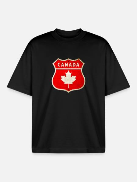 Canada Coat of Arms Flags Design - Boxy Heavyweight Unisex Organic T-Shirt by Stanley/Stella - black