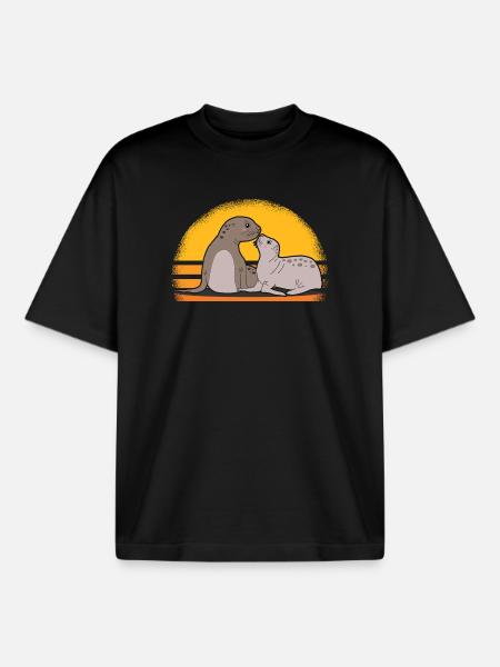 Seal med baby søde sæler sæler gave - Stanley/Stella unisex boxy heavyweight T-shirt økologisk - sort