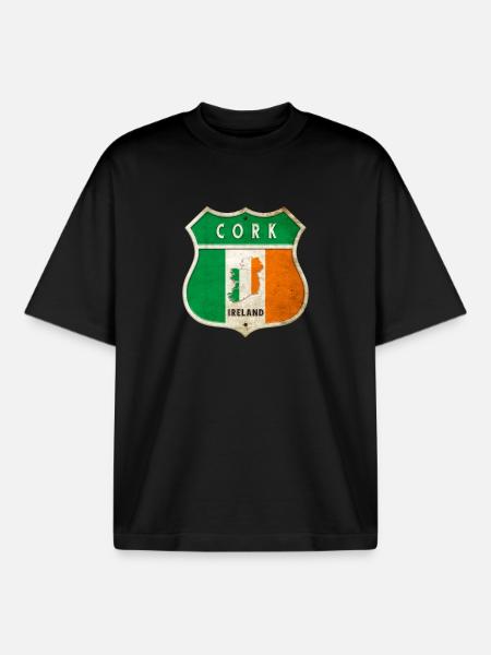 Cork Ierland Wapenschild Vlaggen Ontwerp - Unisex boxy heavyweight biologisch T-shirt Stanley/Stella - zwart