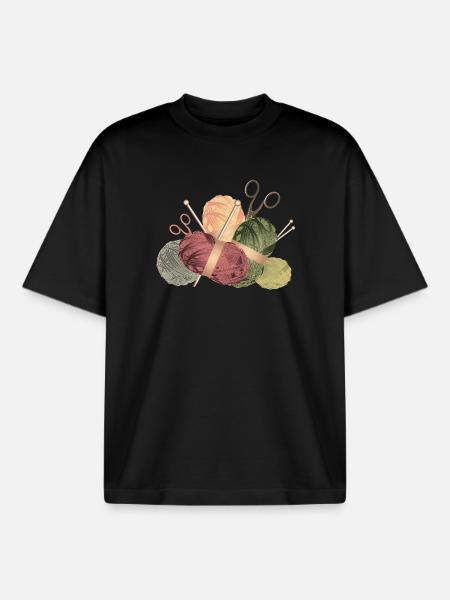 Wollknäuel & Stricknadeln mit Scheren - Boxy Heavyweight Unisex Organic T-Shirt von Stanley/Stella - Schwarz