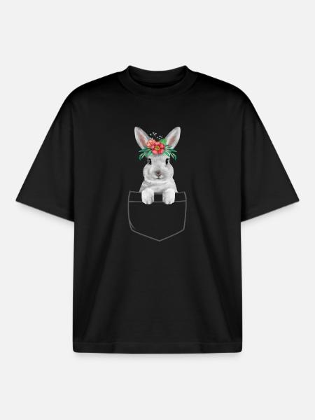 Rabbit Easter Flowers Rabbit Mom - Boxy Heavyweight Unisex Organic T-Shirt by Stanley/Stella - black