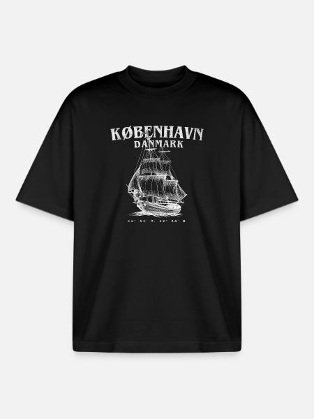 København Sailing Ship Silhouette - Boxy Heavyweight Unisex Organic T-Shirt by Stanley/Stella - black
