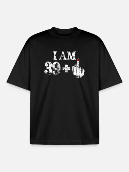 Jeg er 39 plus fed langfinger - Stanley/Stella unisex boxy heavyweight T-shirt økologisk - sort
