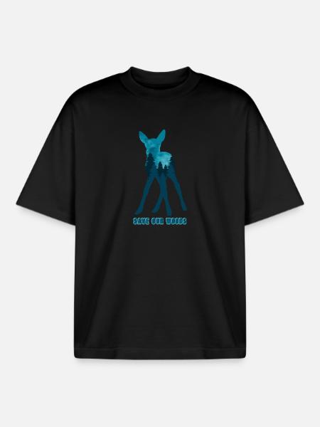 Climate Change Environmental Protection Roe Deer - Boxy Heavyweight Unisex Organic T-Shirt by Stanley/Stella - black