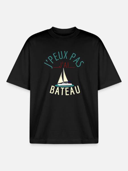 j'peux pas j'ai bateau - T-shirt unisexe boxy épais biologique Stanley/Stella - noir