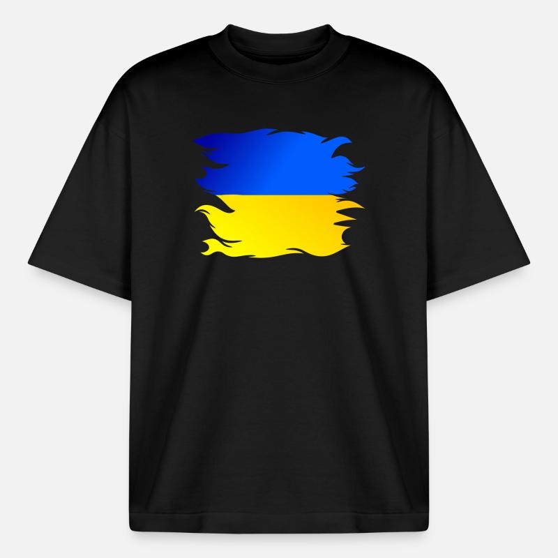 Drapeau de l’Ukraine Drapeau - T-shirt unisexe boxy épais biologique Stanley/Stella - noir