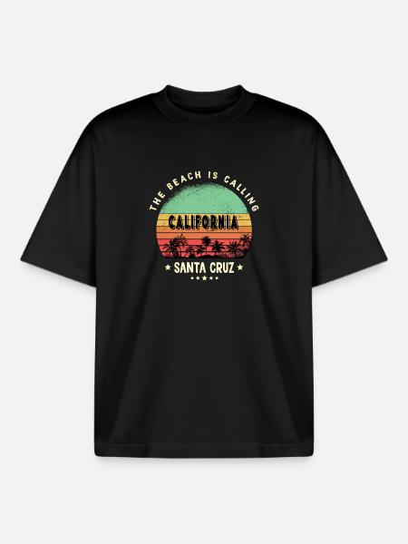 Santa Cruz California Beach Design - Boxy Heavyweight Unisex Organic T-Shirt by Stanley/Stella - black