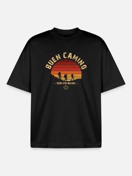 Buen Camino de Santiago Vintage Badge - Boxy Heavyweight Unisex Organic T-Shirt by Stanley/Stella - black