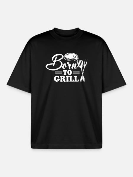 Nacido para asar a la parrilla con cuchillo y tenedor - Camiseta unisex boxy orgánica de Stanley/Stella - negro